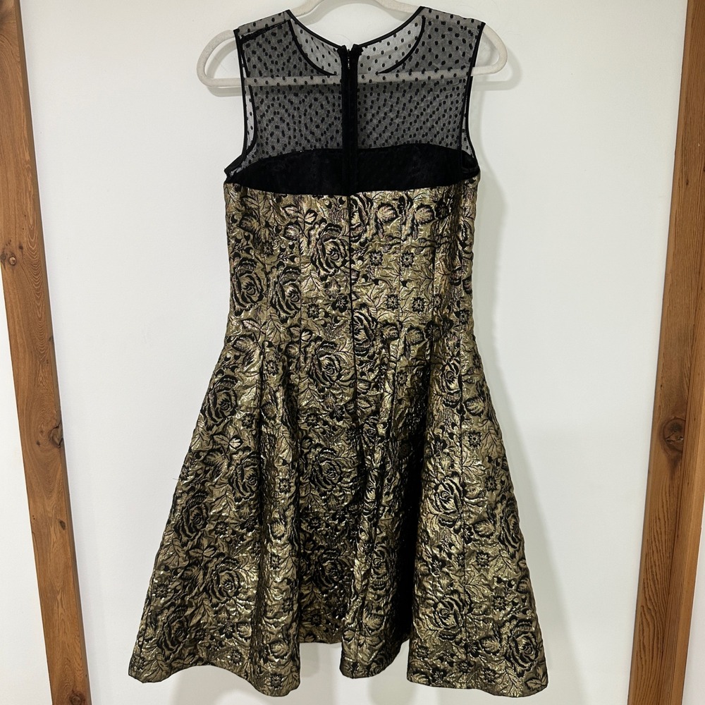 Luxe by Carmen Marc Valvo Dress 8 Gold Black Floral Metallic Brocade Cocktail - Picture 3 of 9